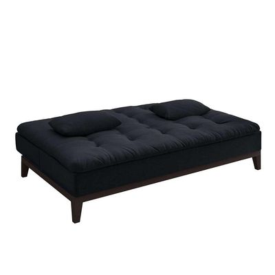 Sofá-Cama Casal 3 Lugares Premium Suede Pés de Madeira Preto