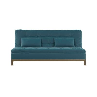 Sofá-Cama 3 Lugares Casal Autenticidade Base e Pés de Madeira Suede Azul