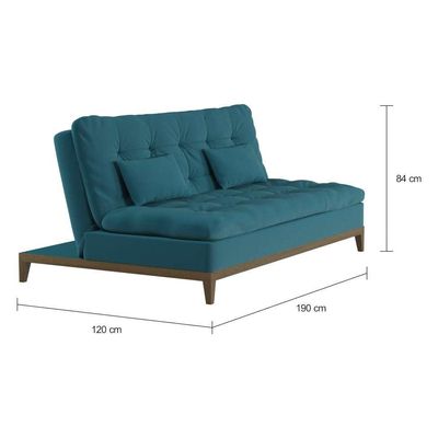 Sofá-Cama 3 Lugares Casal Autenticidade Base e Pés de Madeira Suede Azul