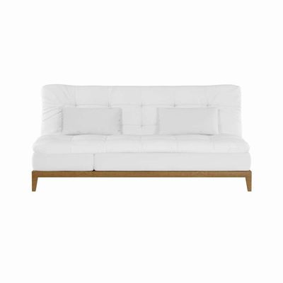 Sofá-Cama 3 Lugares Casal Antonella com Pés de Madeira Branco