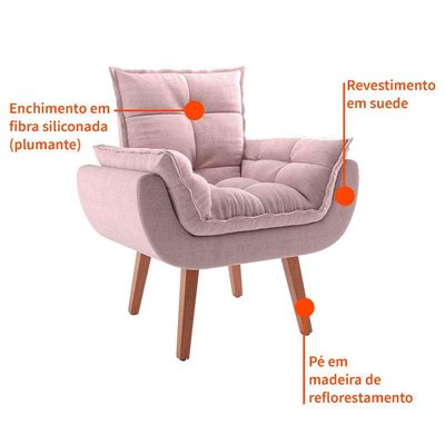 Poltrona Lidi Suede Rosa Claro