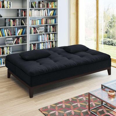 Sofá-Cama Casal 3 Lugares Premium Suede Pés de Madeira Preto