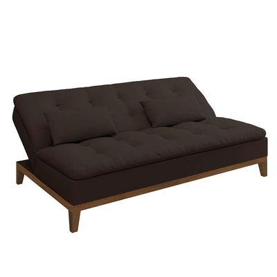 Sofá-Cama 3 Lugares Casal Premium Base e Pés de Madeira Café
