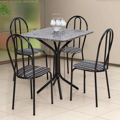 Conjunto de Mesa com 4 Cadeiras Tânia Craqueado Preto Listrado Branco e Preto
