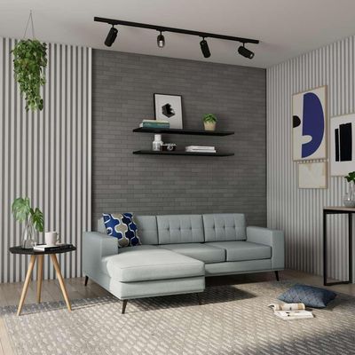 Sofá 3 Lugares Esquerdo Live com Chaise Esquerdo Pé Palito Linho Cotton Cinza