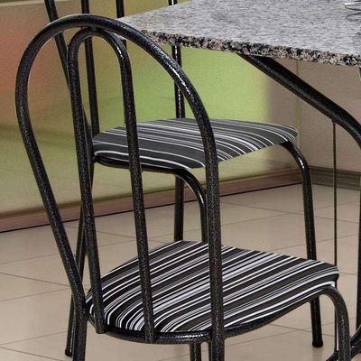 Conjunto de Mesa com 4 Cadeiras Tânia Craqueado Preto Listrado Branco e Preto