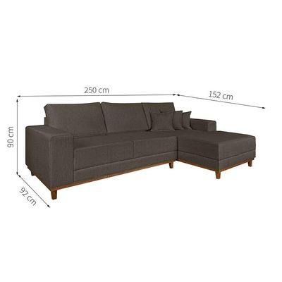 Sofá 4 Lugares Mônaco Com Chaise Direito Linho Marrom Escuro