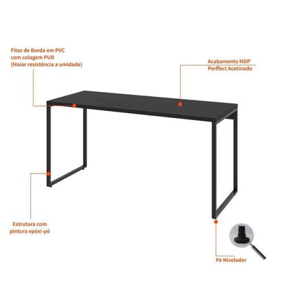Mesa de Escritório Kuadra I Preta 150 cm