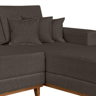 Sofá 4 Lugares Mônaco Com Chaise Direito Linho Marrom Escuro