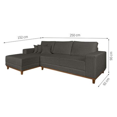 Sofá 4 Lugares Mônaco Com Chaise Esquerdo Linho Cinza