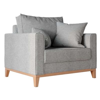 Poltrona Beny Pés e Base em Madeira Linho Cotton Cinza