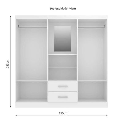 Guarda-Roupa Casal com Espelho Capelinha 4 PT 2 GV Branco
