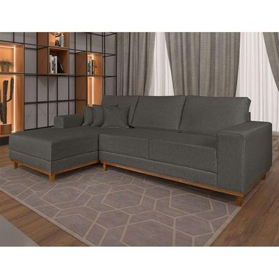 Sofá 4 Lugares Mônaco Com Chaise Esquerdo Linho Cinza