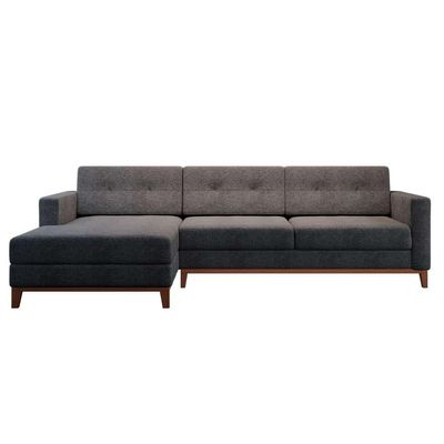 Sofá 3 Lugares Living com Chaise Esquerdo Pés e Base em Madeira Linho Cotton Grafite
