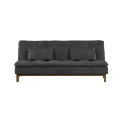 Sofá-Cama 3 Lugares Casal Antonella com Pés de Madeira Suede Cinza