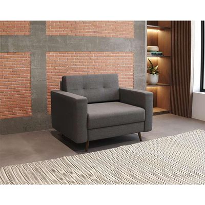 Poltrona Living Pé Palito Linho Cotton Cinza