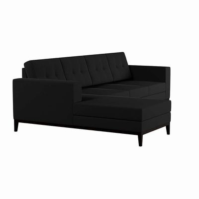Sofá 4 Lugares Happy com Chaise Esquerdo Pés e Base em Madeira Linho Cotton Grafite