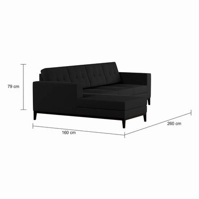 Sofá 4 Lugares Happy com Chaise Esquerdo Pés e Base em Madeira Linho Cotton Grafite