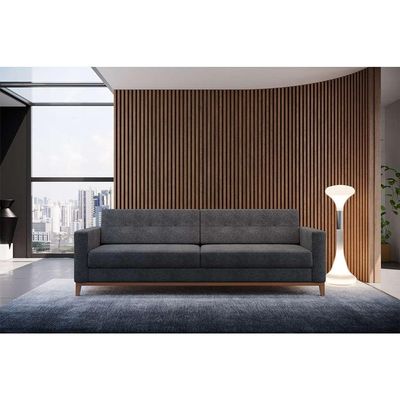 Sofá 3 Lugares Living Base de Madeira Linho Cotton Grafite 210cm