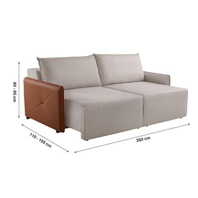 Sofá 4 Lugares Retrátil Urban Linho Bege e Caramelo 260 cm