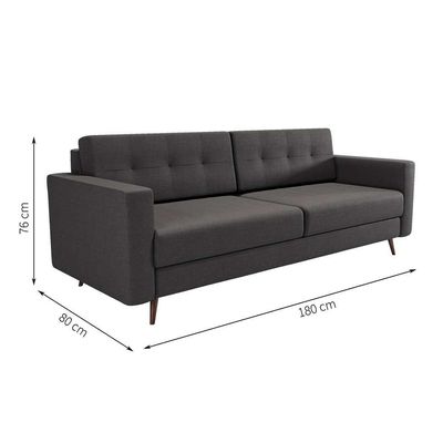 Sofá 3 Lugares Pé Palito Living Linho Cotton Grafite 180 cm