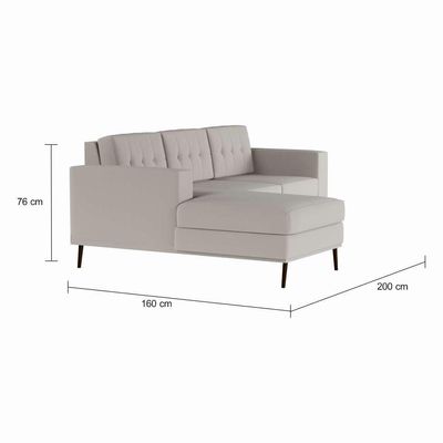 Sofá 3 Lugares Happy com Chaise Esquerdo Pé Palito Linho Cotton Cru