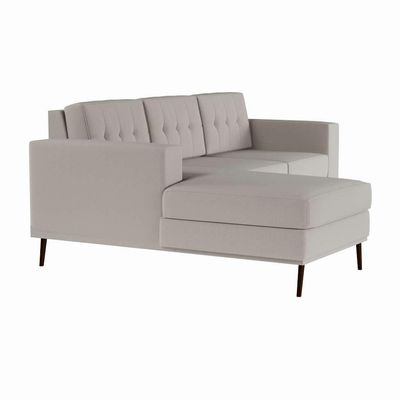 Sofá 3 Lugares Happy com Chaise Esquerdo Pé Palito Linho Cotton Cru