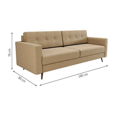 Sofá 3 Lugares Living Pé Palito Linho Cotton Bege 180 cm