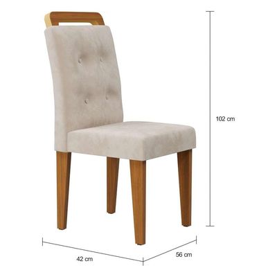 Conjunto de Mesa de Jantar com Vidro e  6 Cadeiras Elizabeth Veludo Creme e Off White