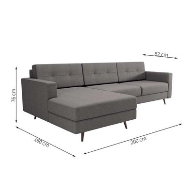 Sofá 3 Lugares Esquerdo Living com Chaise Esquerdo Pé Palito Linho Cotton Cinza