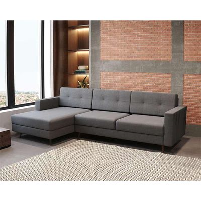 Sofá 3 Lugares Esquerdo Living com Chaise Esquerdo Pé Palito Linho Cotton Cinza