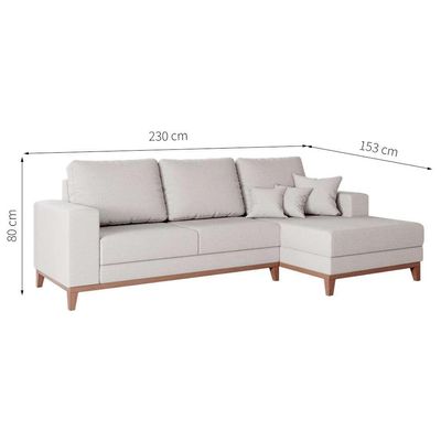Sofá 3 Lugares Belgrado com Chaise Direito Linho Cru 230 cm