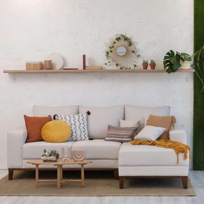 Sofá 3 Lugares Belgrado com Chaise Direito Linho Cru 230 cm