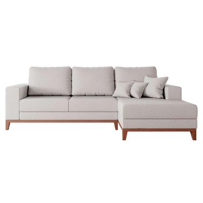 Sofá 3 Lugares Belgrado com Chaise Direito Linho Cru 230 cm