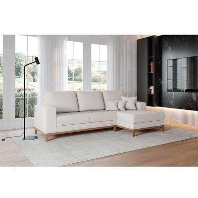 Sofá 3 Lugares Belgrado com Chaise Direito Linho Cru 230 cm