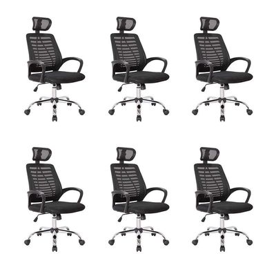 Conjunto com 6 Cadeiras de Escritório Diretor Giratórias Light Preto