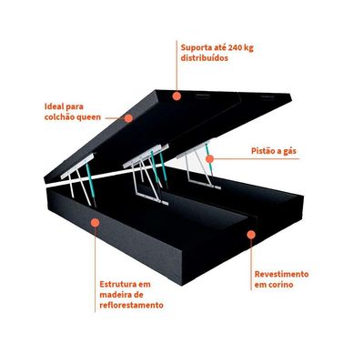 Base para Cama Box Queen Martin Premium com Baú (45x158x198) Preta