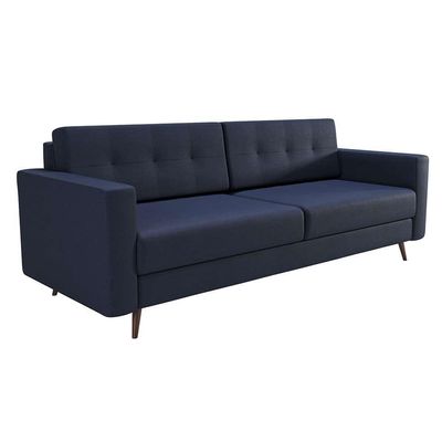 Sofá 3 Lugares Living Pé Palito Linho Cotton Azul Marinho 180 cm