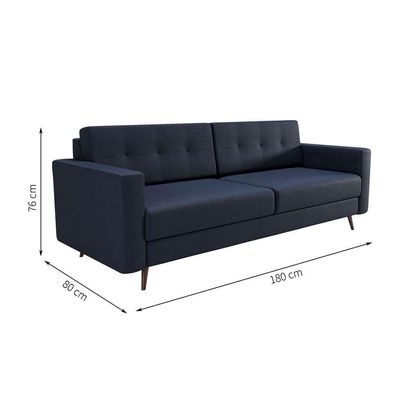 Sofá 3 Lugares Living Pé Palito Linho Cotton Azul Marinho 180 cm