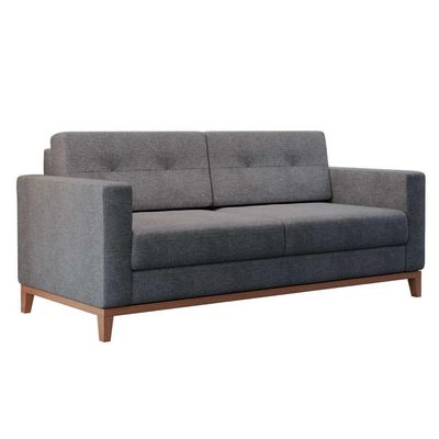 Sofá 2 Lugares Living Pés e Base em Madeira Linho Cotton Cinza