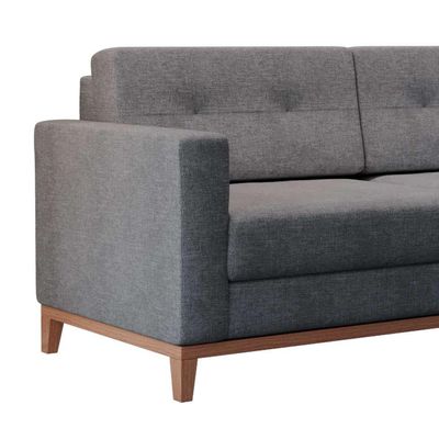 Sofá 2 Lugares Living Pés e Base em Madeira Linho Cotton Cinza