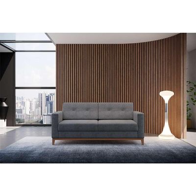 Sofá 2 Lugares Living Pés e Base em Madeira Linho Cotton Cinza