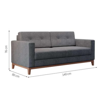 Sofá 2 Lugares Living Pés e Base em Madeira Linho Cotton Cinza
