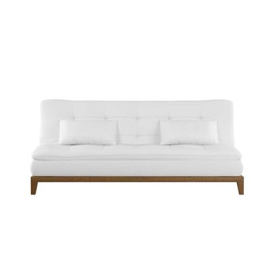 Sofá-Cama 3 Lugares Casal Raridade Base e Pés de Madeira Branco