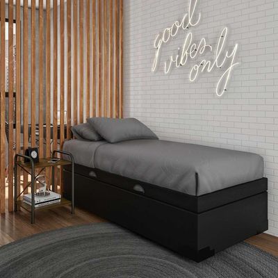 Base para Cama Box Solteiro Mabel com Baú (45x88x188) Preta