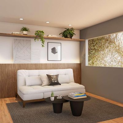 Sofá-Cama 3 Lugares Casal Agatha com Pés de Madeira Branco