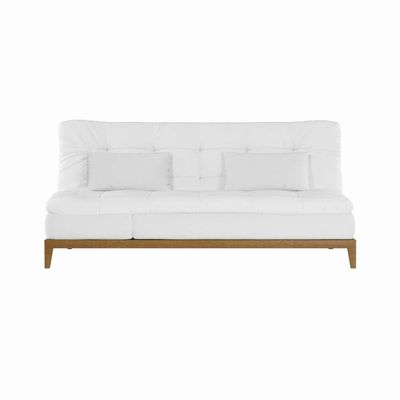 Sofá-Cama 3 Lugares Casal Agatha com Pés de Madeira Branco