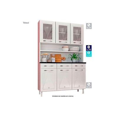 Cozinha Compacta Star New c/ 6 Portas (3 c/ Vidro) e 3 Gavetas 120cm Branco - Telasul