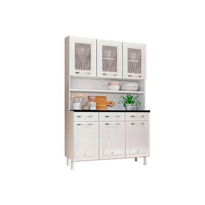 Cozinha Compacta Star New c/ 6 Portas (3 c/ Vidro) e 3 Gavetas 120cm Branco - Telasul
