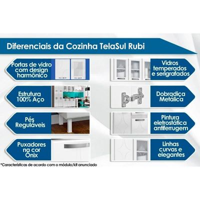 Kit de Cozinha Compacta Rubi Smart c/ 6 Portas e 1 Gaveta 105cm Branco - Telasul